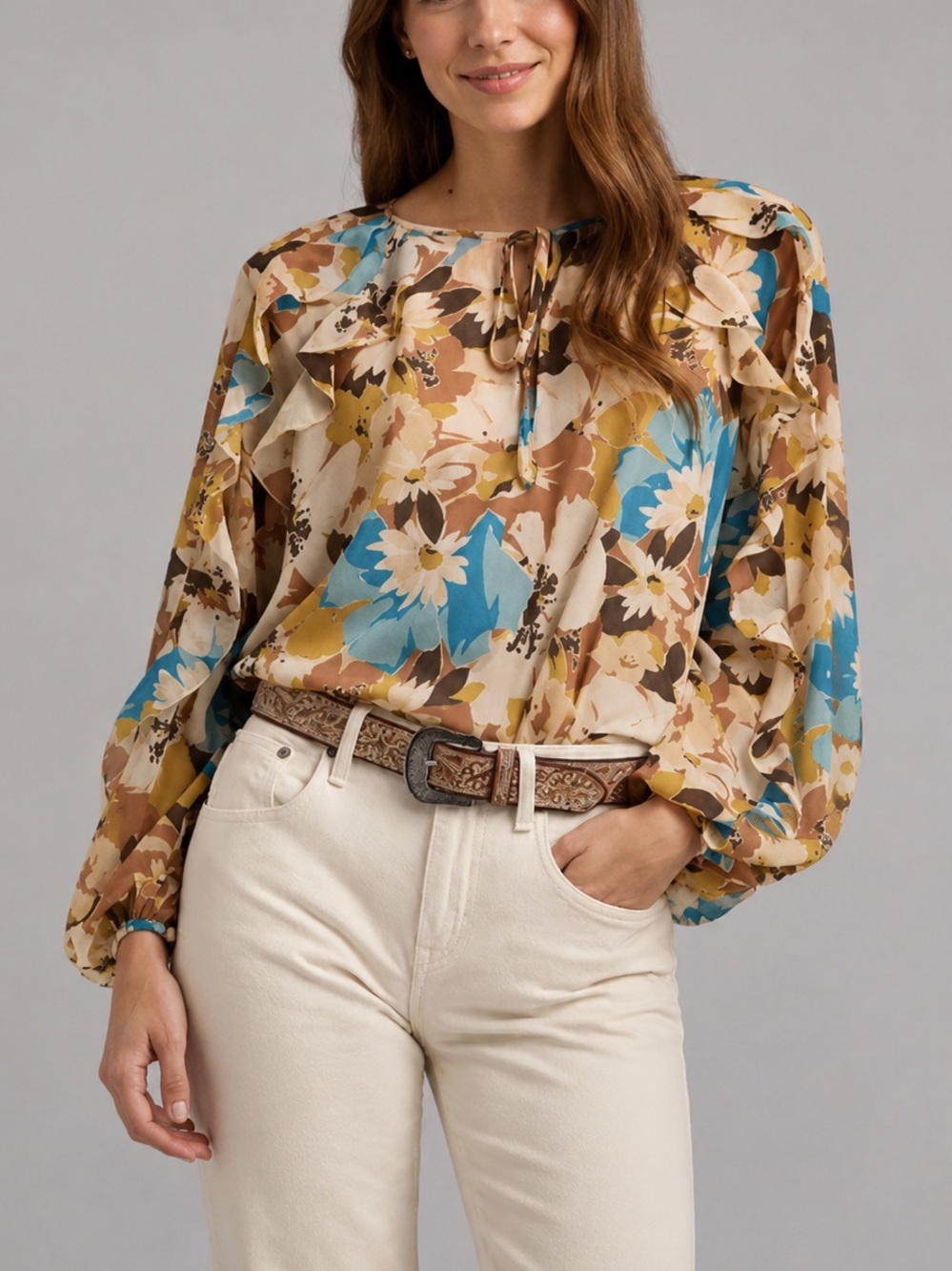 🆕🌻🌊Lauren Ralph Lauren Floral Blouse Size Large Boho Sheer Multicolor Top Style